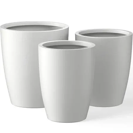 Kante 18.1",20.5",22.4" H Tall Round Concrete Planters Set of 3, Outdoor Indoor Modern Decorative Plant Pots with Drainage Hole & Rubber Plug for Home & Garden Pure White