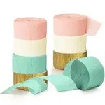 NICROHOME Pastel Party Decorations, 8 Rolls Mint Green Pink Crepe Paper Streamers Paper for Wedding, Baby Bridal Shower, Bachelorette Party, Birthday, 82Ft Long, Easter