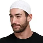 Candid Signature Apparel Skull Cap Kufi Beanies for Men & Women - 100% Cotton Skully, Running Cap & Helmet Liner, Checkered (White)