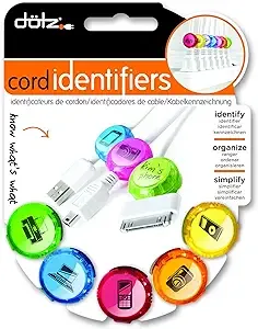 Dotz Cord Identifiers, Cord and Cable Management for Home and Office, 5 Count, Bright Colors (DCI101CO-CB)