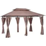 10&#039; x 13&#039; 2-Tier Steel Outdoor Garden Gazebo Vented Soft Top Canopy &amp; Curtains