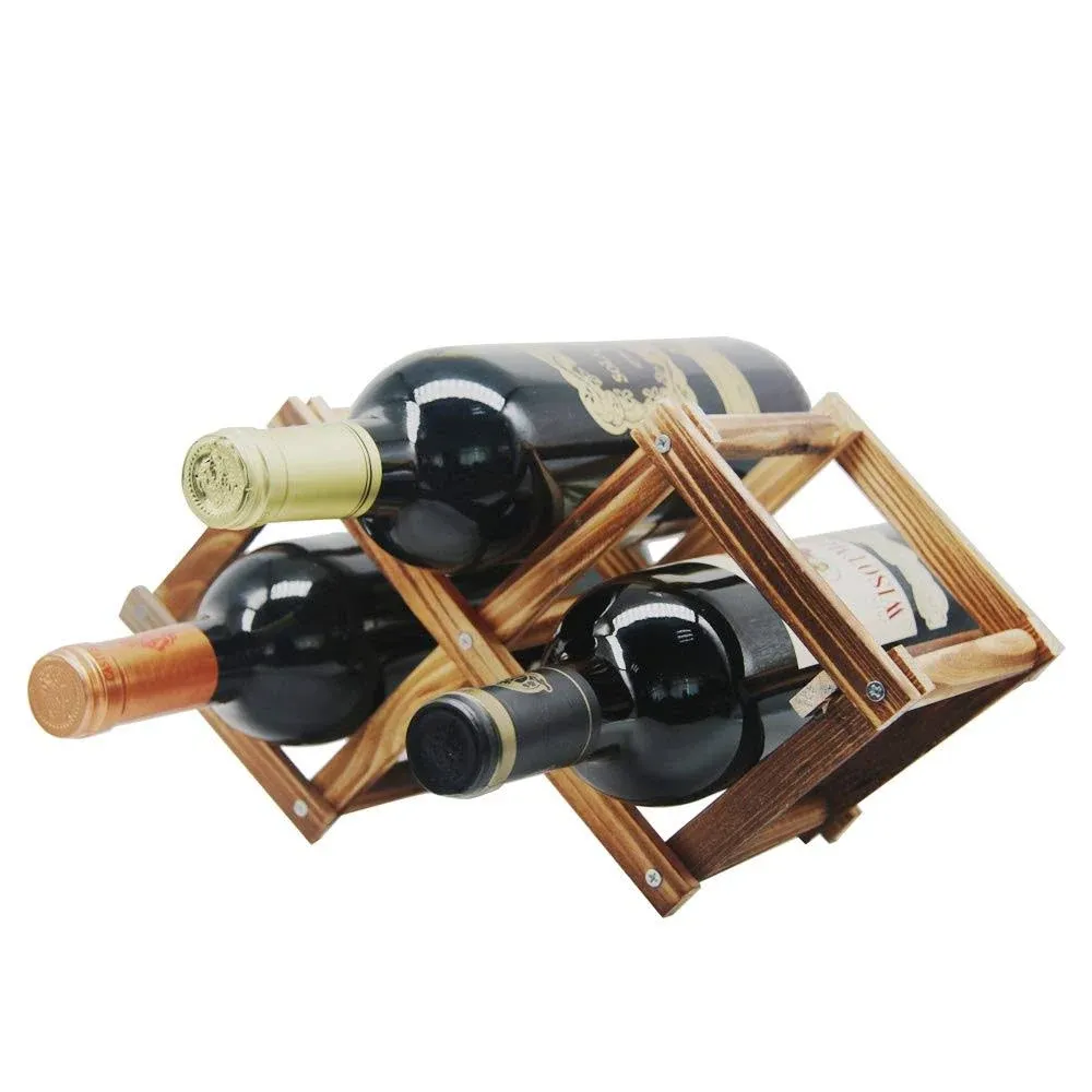 MUGLIO Foldable Wooden Wine Bottle Holder Free Standing Natural Wine Shelves for Pantry 2 Slots for 3 Bottles Wine Rack