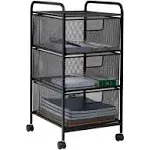 Mind Reader Rolling Storage Cart 3-Tier Metal 4-Wheeled+Remo<wbr/>vable Drawers, Black