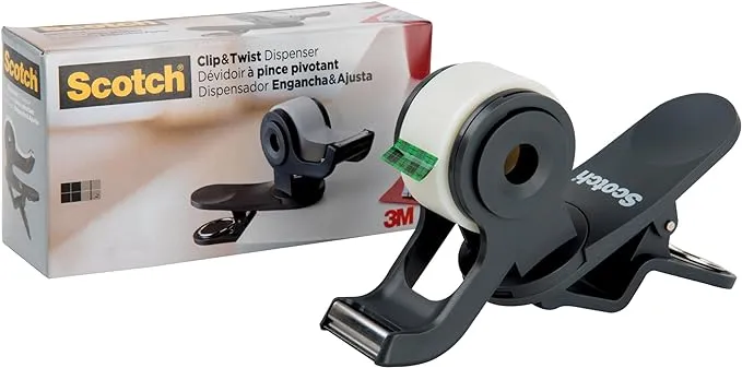 Scotch Brand Clip & Twist Tape Dispenser, Great for Gift Wrapping, Clips to Desks, Tables, Easy Charcoal Gray, 3-Pack (C19-3PK-SIOC)