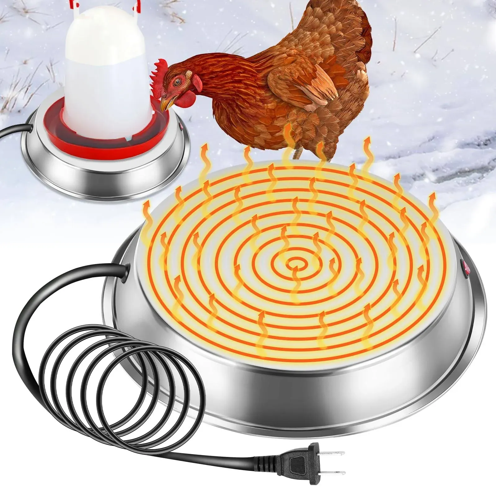 Chicken Water Heater Winter Chicken Waterer Heated Base Rapidly &amp; Continuousl...