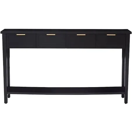 Kinsuite Long Sofa Table with 4 Drawers - Modern Black Console Table with 1 Bottom Shelf, 60 inch Wood Hallway Table Entryway Table for Living Room Bedroom Kitchen