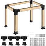 Pergola Kit Elevated Wood Stand Kit Woodwork for 4 "x 4" (Actual 3.5" x 3.5"), Wooden Gazebo Kit for Outdoor 3-Way Right Angle Corner Bracket and Base Bracket - Includes Screws