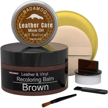 NADAMOO Brown Leather Recoloring Balm with Mink Oil Leather Conditioner, Leather Repair Kits for Couches, Restoration Cream Scratch Repair Leather Dye For Vinyl Furniture Car Seat, Sofa, Shoes