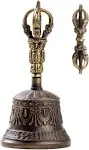 Tibetan Dharma Object Bell and Bajra Set - Alter Pray Singing Bowl Hand Bell Handmade Buddhist Meditation Bell by Himalayan Bazaar (14cm x 7.3cm)