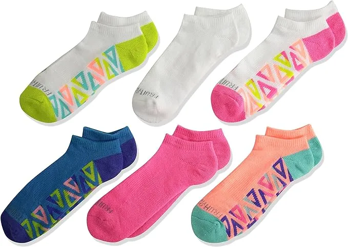 Fruit of The Loom Girls' Big Everyday Active No Show Socks-6 Pair Pack