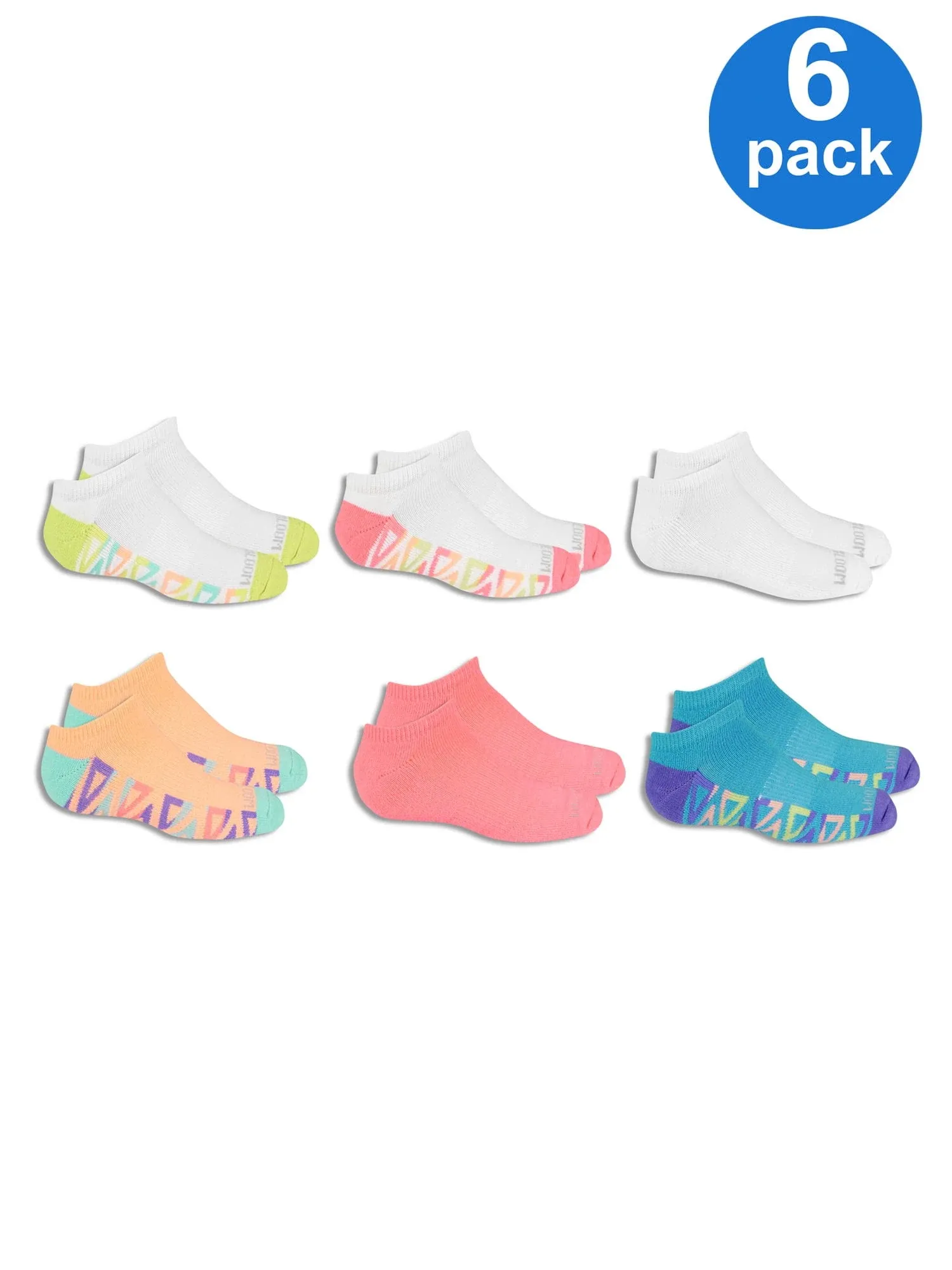 Fruit of The Loom Girls' Big Everyday Active No Show Socks-6 Pair Pack