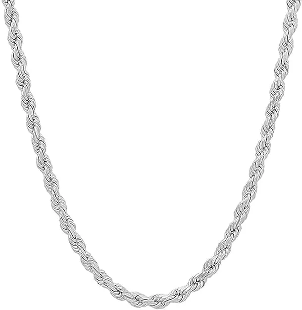 925 Sterling Silver 4mm Solid Italian Rope Diamond Cut Twist Link Chain Necklace