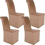 Colorxy Velvet Stretch Chair Covers for Dining Room, Soft Removable Long Solid Dining Chair Slipcovers Set of 4, Camel