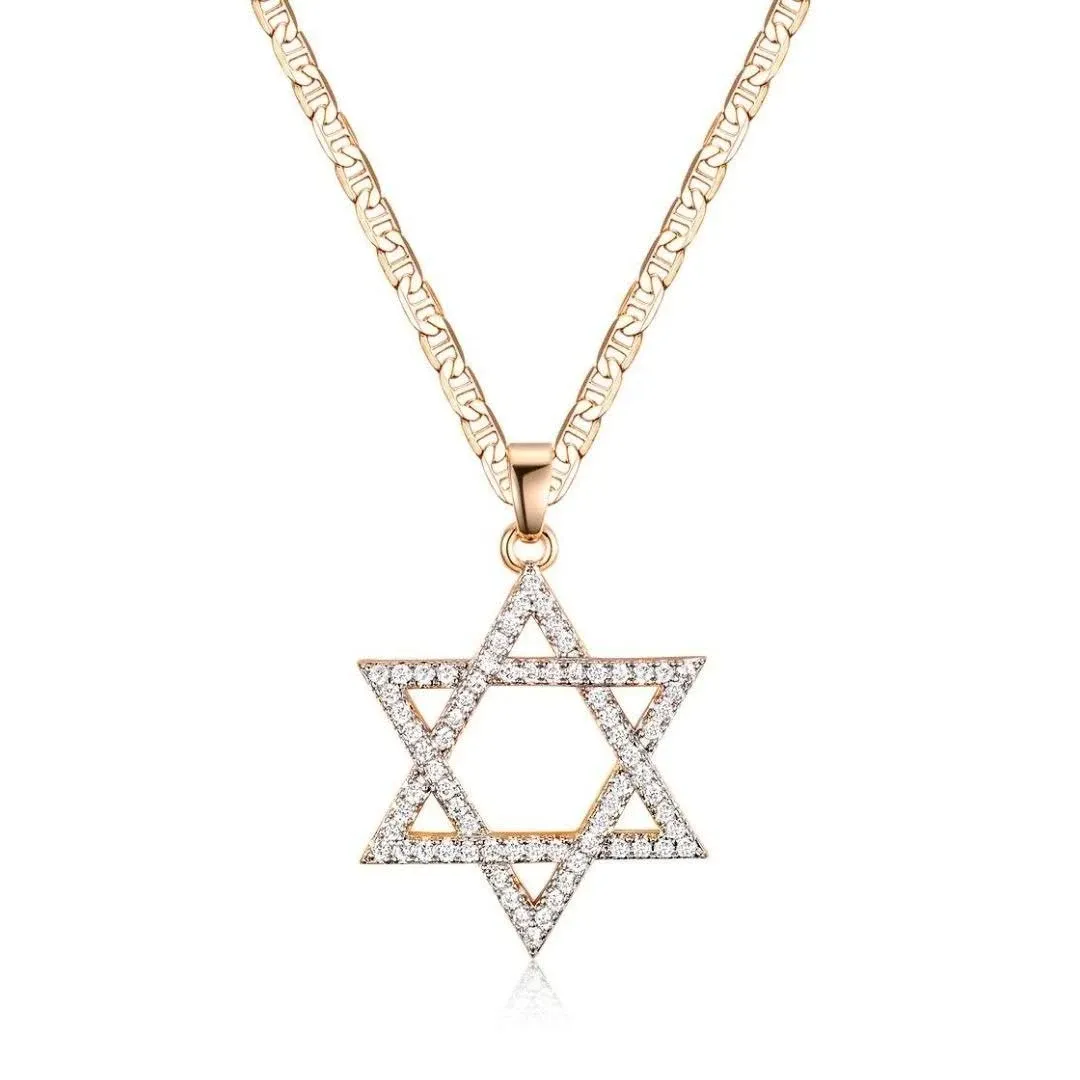 Barzel 18K Gold Plated Crystal Star of David Charm Necklace