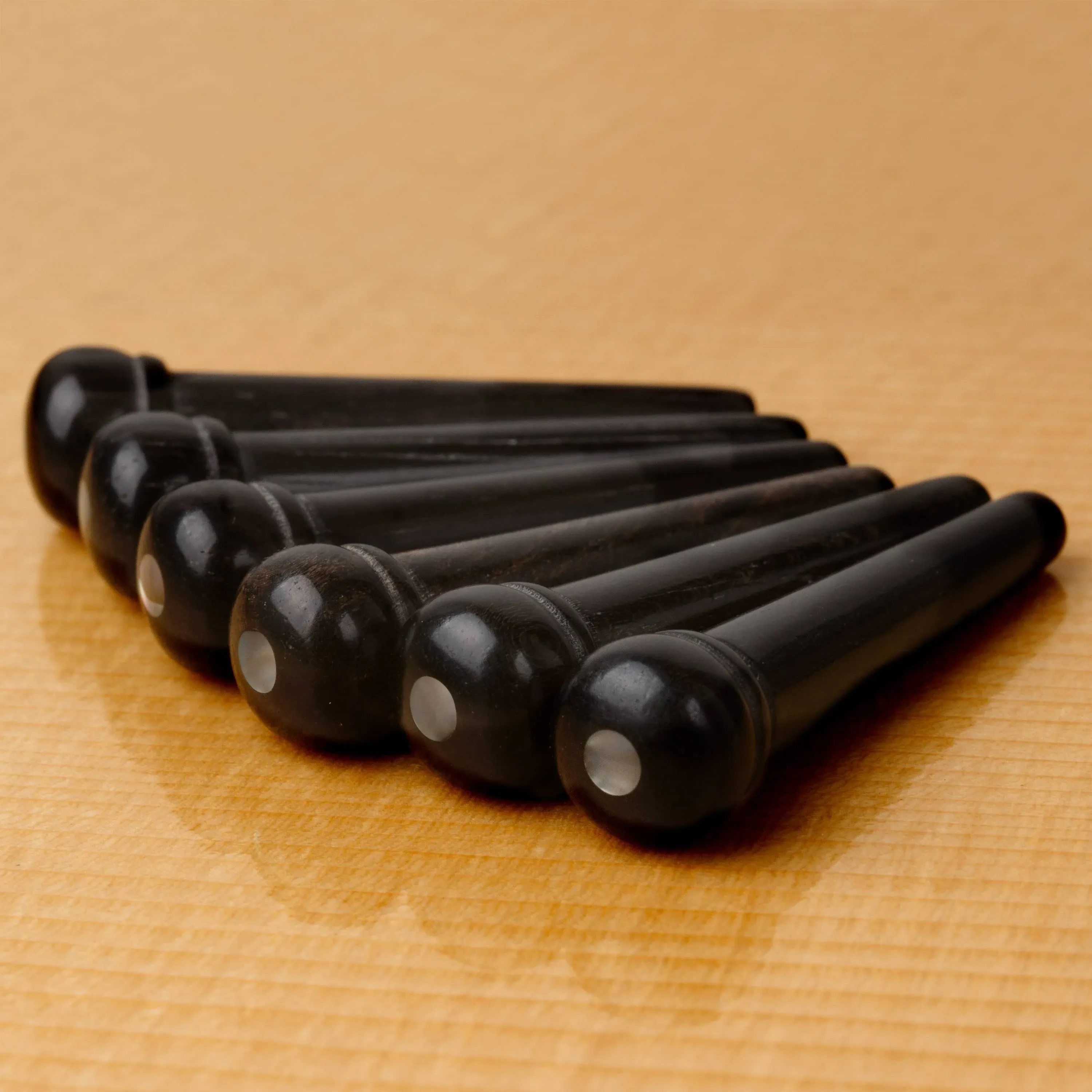 Waverly Ebony Guitar Bridge Pins with Pearl Dot Inlay, Unslotted, Set of 6