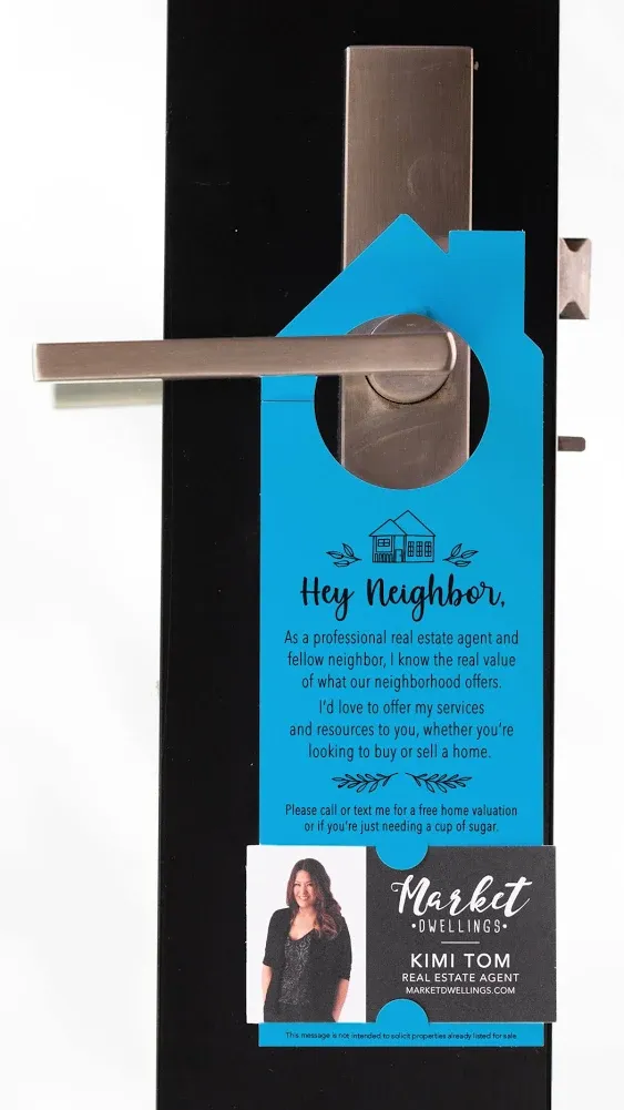 Hey Neighbor Real Estate Agent Door Hangers | Real Estate Agents | Door Canvasing | Insert Your Business Card | Neighborhood | 32-DH002