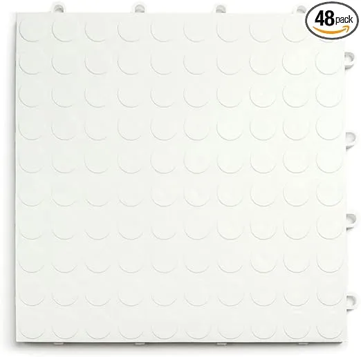 Big Floors GarageDeck Coin Pattern, Durable Copolymer Interlocking Modular Non-Slip Garage Flooring Tile (24 Pack), White