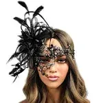 Beyond Masquerade B Black Metal Masquerade Mask for Women Halloween Costume Feather Party Masks Feathers Venetian Mardi Gras Burlesque Mask