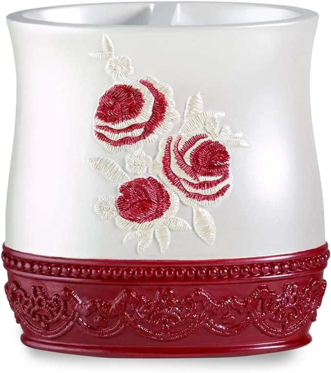 Popular Bath Blossom Rose, Tooth Brush Holder, Burgundy