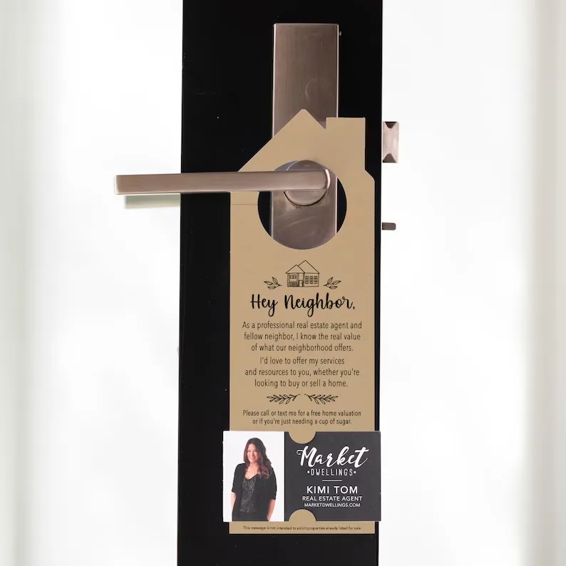 Hey Neighbor Real Estate Agent Door Hangers | Real Estate Agents | Door Canvasing | Insert Your Business Card | Neighborhood | 32-DH002