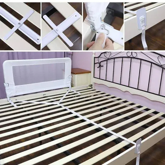 Toddlers Bed Rail Guard 51L*22.8H(Inches) Fold Down Bed Rail Guards, Tall Bed Guard with NBR Foam and 1pcs Safe Belt for Kids, Queen Size, Platform Bed(51" L*22.8" H, White)