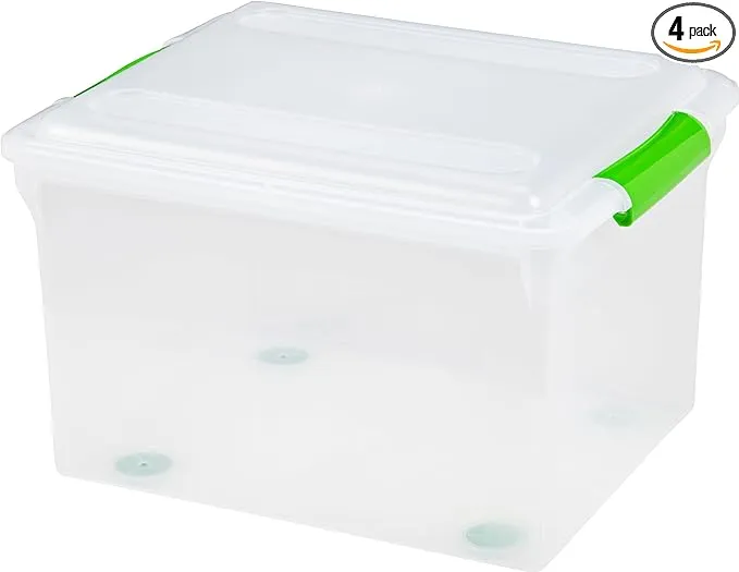 Iris USA Store-and-Slide File Storage Box, Clear/Green, 34 qt - 4 pack