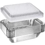 NYHI 30 Pack Heavy Duty Disposable Aluminum Oblong Foil Pans with Plastic Covers Recyclable Tin Food Storage Tray Extra Sturdy Containers for Cooking Baking Meal Prep Takeout - 8.4" x 5.9" - 2.25lb