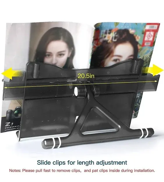 ZZWS Book Stand for Reading with Light Adjustable Book Holder Stand Reading Stands Flip Page by One Hand Portable Desktop Book Stands for Thick Books Textbook Cookbook Document Magazine (Black)