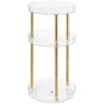 mDesign Spinning 3-Tier Lazy Susan 360 Makeup Organizer Tower, Clear/Soft Brass