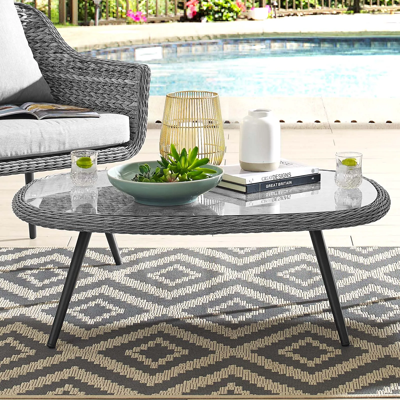 Modway Endeavor Outdoor Patio Wicker Rattan Coffee Table Gray - EEI-3026 - Gray