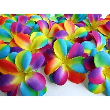 ICRAFY Artificial Flowers, 30 Pcs Plumeria Hawaiian Frangipani Rainbows Head Fake ...