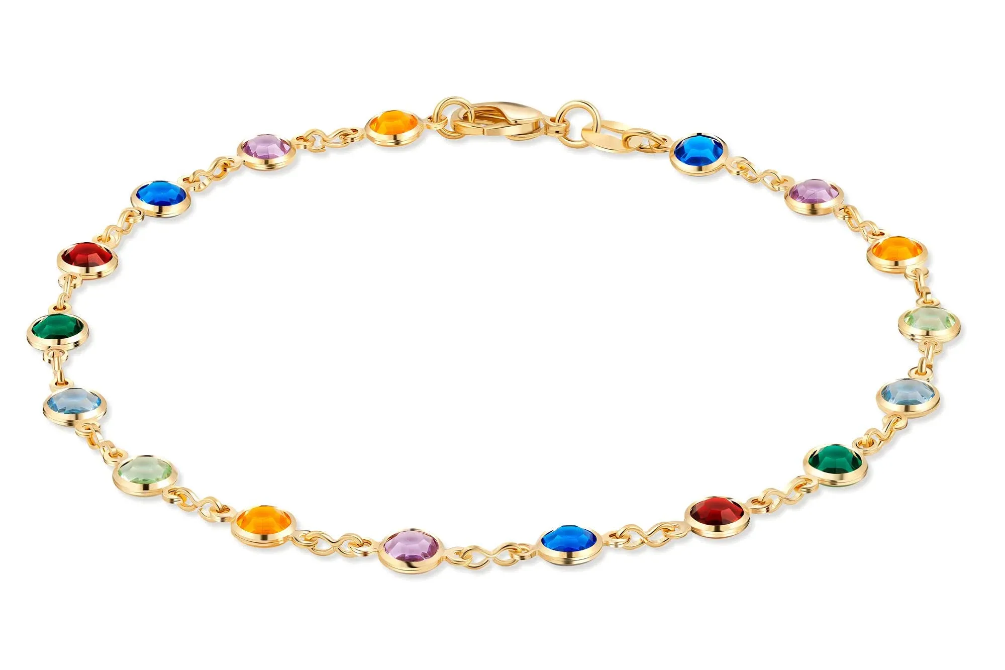 Barzel 18K Gold Plated Gold and Multi Color Crystal Baguette Anklet