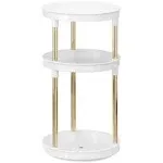 mDesign Spinning 3-Tier Lazy Susan 360 Makeup Organizer Tower, White/Soft Brass