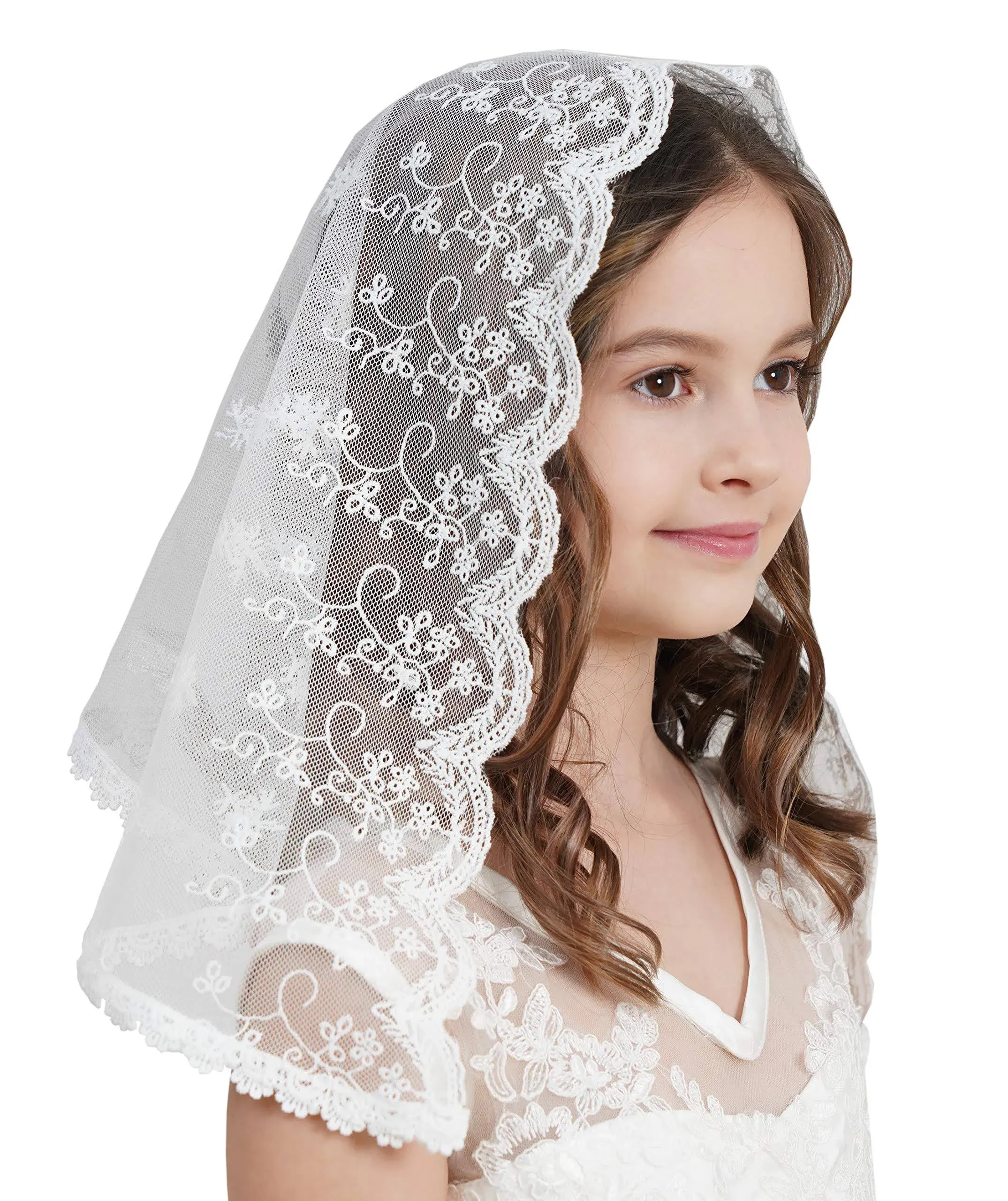 Leimandy Flowergirl Veils First Communion Veil Lace Floral Edge Veil Headwrap for ...