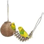 Niteangel Natural Coconut Hideaway with Ladder, Bird and Small Animal Toy (House with Ladder, Natural Surface)