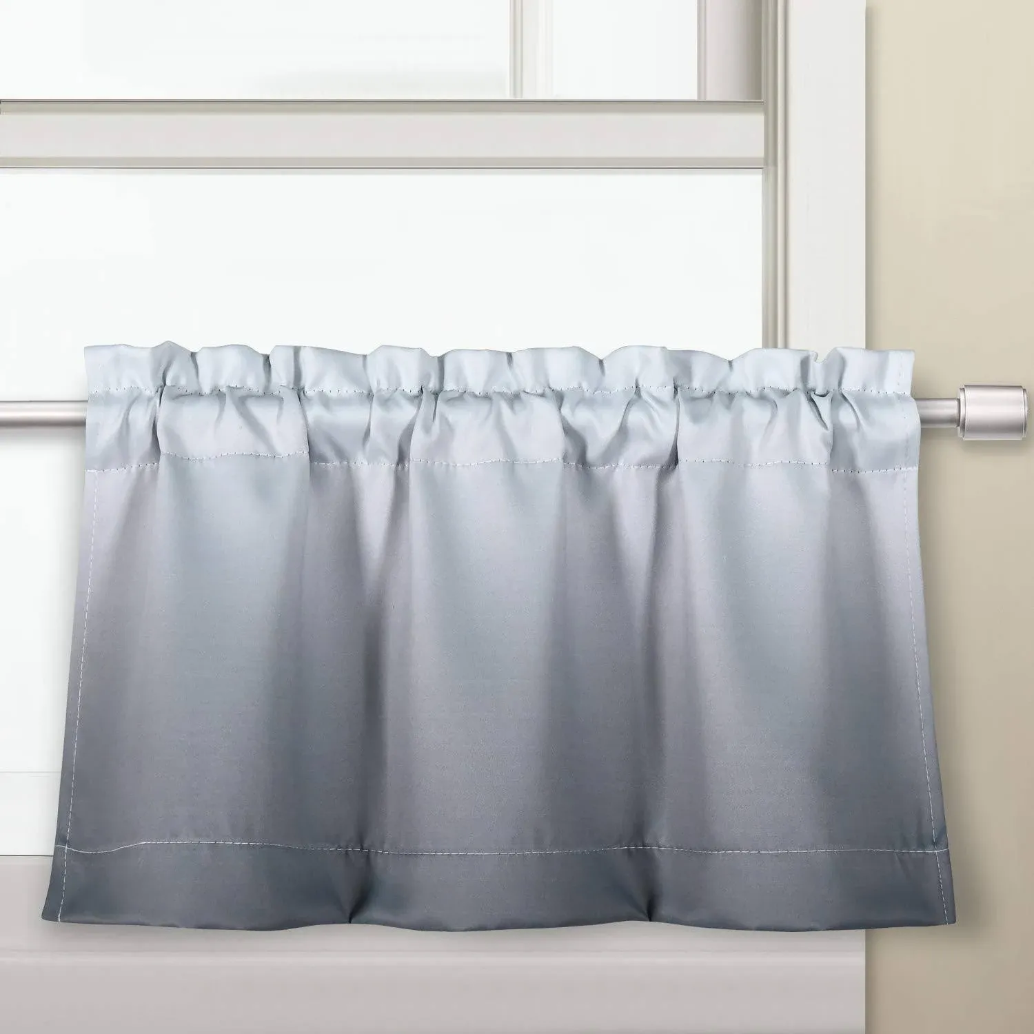 SeeGlee Gray Ombre Waterproof Tier Curtain Valance, Blackout Small Curtain for Nursery Window Treatment Panel, (30 Inches Wide x 14 Inches Long, Grey,