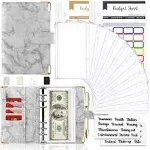 Onlyesh Budget Binder,Cash Envelopes for Budgeting,Money Organizer for Cash,28Pcs Budget Binder with Cash Envelopes,Marble 6Ring Saving Binder(Grey)