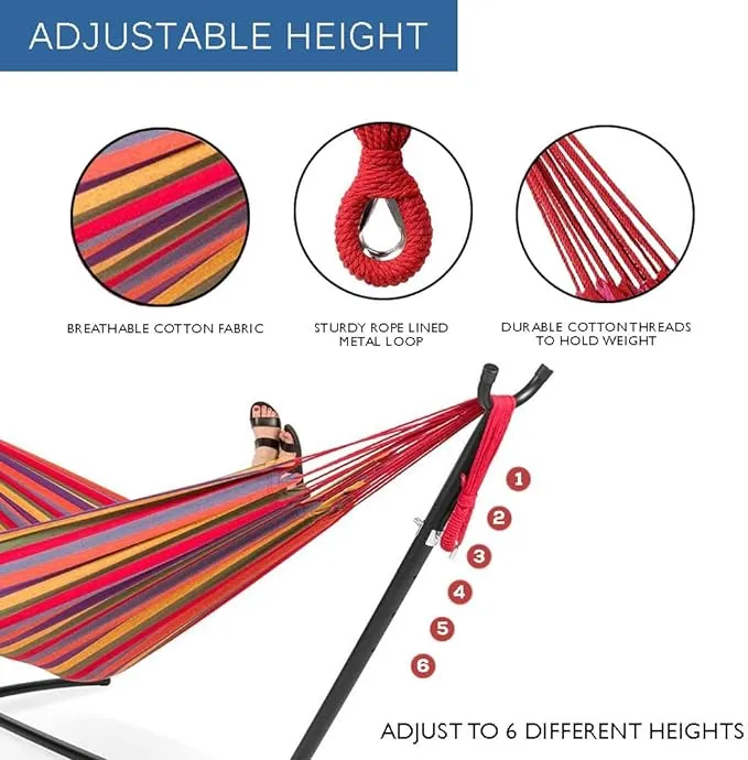 EZONE Two Person Hammock Adjustable Hammock Bed with Space Saving Steel Stand Portable Carrying Case Easy Set Up Indoor Hammock Standing Hammock for