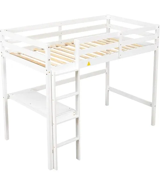 HomSof Twin Loft Bed with Built-in Desk,White