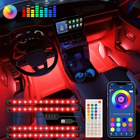 Keepsmile Interior Car Lights Car Accessories Car Led Lights APP Control with Remote Music Sync Color Change RGB Car Running Board Lighting with Car USB Charger 12V 2A Led Lights for Car Jeep Truck