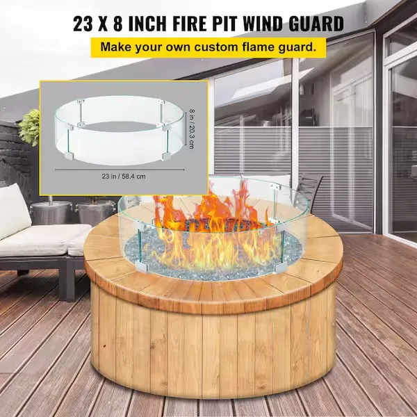 Fire Pit Wind Guard 23 x 23 x 8 in. Glass Flame Guard 1/4 in. Thick Round Glass Shield