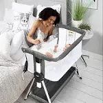 INFANS Baby Bassinet Bedside Crib, Newborn Sleeper, Adjustable Heights