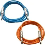 Seismic Audio - SATRX-6 - 2 Pack of 6' 1/4" TRS male to 1/4" TRS male Patch Cables - Balanced - 6 Foot Patch Cord - Blue and Orange