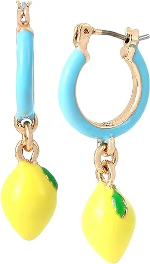 Betsey Johnson Enamel Lemon Charm Hoops