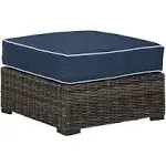 Ashley Grasson Lane Ottoman with Cushion - Brown/Blue