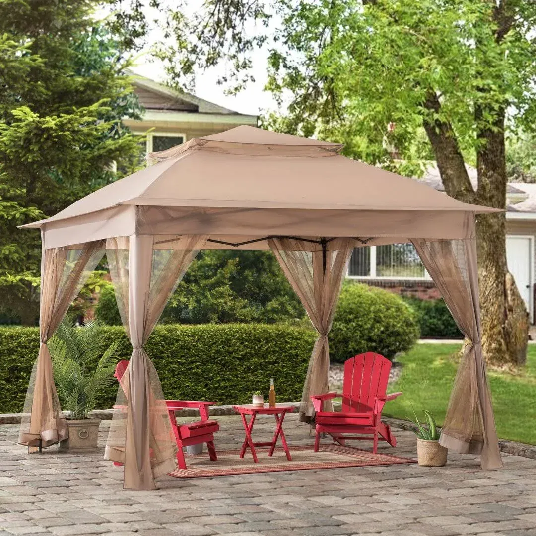 Sunjoy 11 ft. x 11 ft. Khaki Pop Up Portable Steel Gazebo