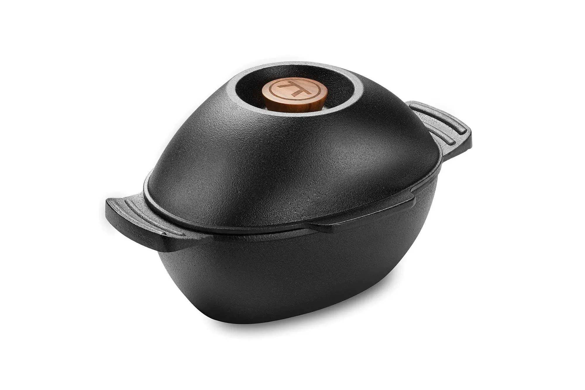 Outset 76495 Cast Iron Seafood and Mussel Pot with Lid for Empty Shells, 2.5 Quart, Black