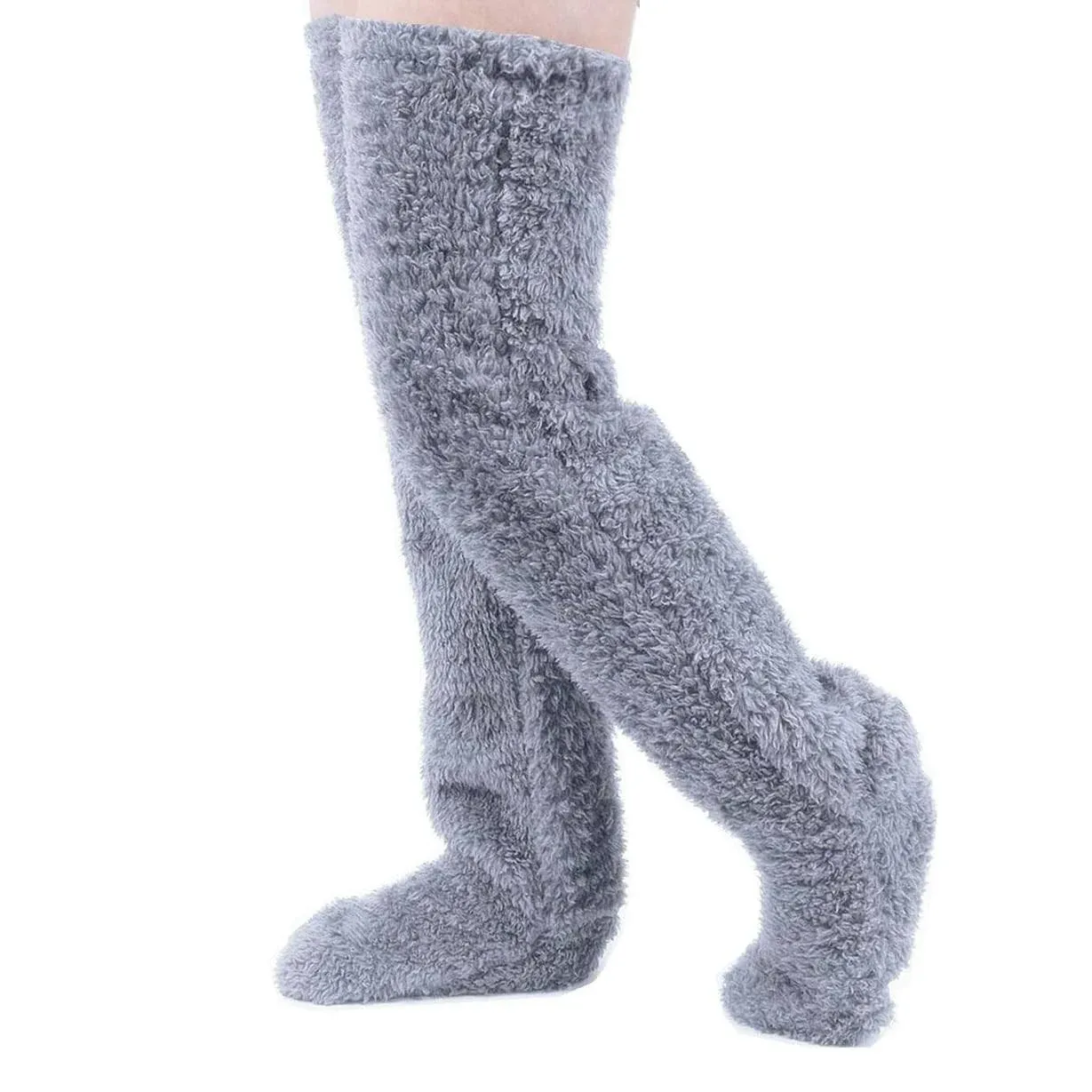 Peoaieh Over Knee High Fuzzy Socks Plush Slipper Stockings Furry Long Leg Warmers Winter Home Sleeping Socks