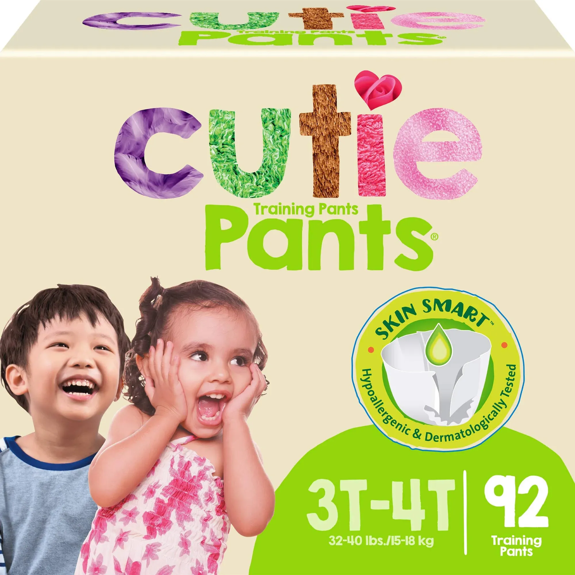 Cuties 3T/4T unisex Potty Training Pants, Hypoallergenic with Skin Smart, 92 Count