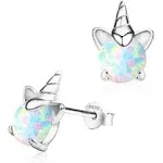 Unicorn Earrings for Girls, Hypoallergenic Fire Opal Stud Earrings ARSKRO S925 Sterling Silver with Gold Mini Tiny Cute Earring Jewelry Gifts for Kids Women